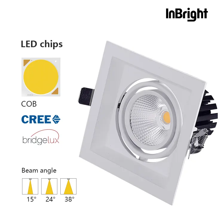 Recessed Square Aluminum COB LED Grille Spotlight 7-30W