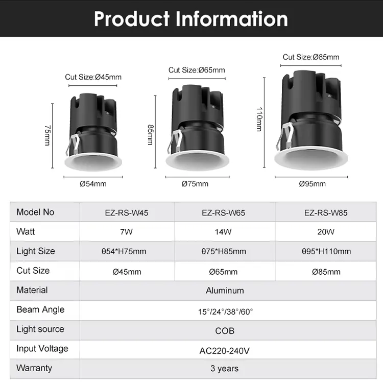 Anti-Glare Adjustable Recessed LED Downlight 7-30W