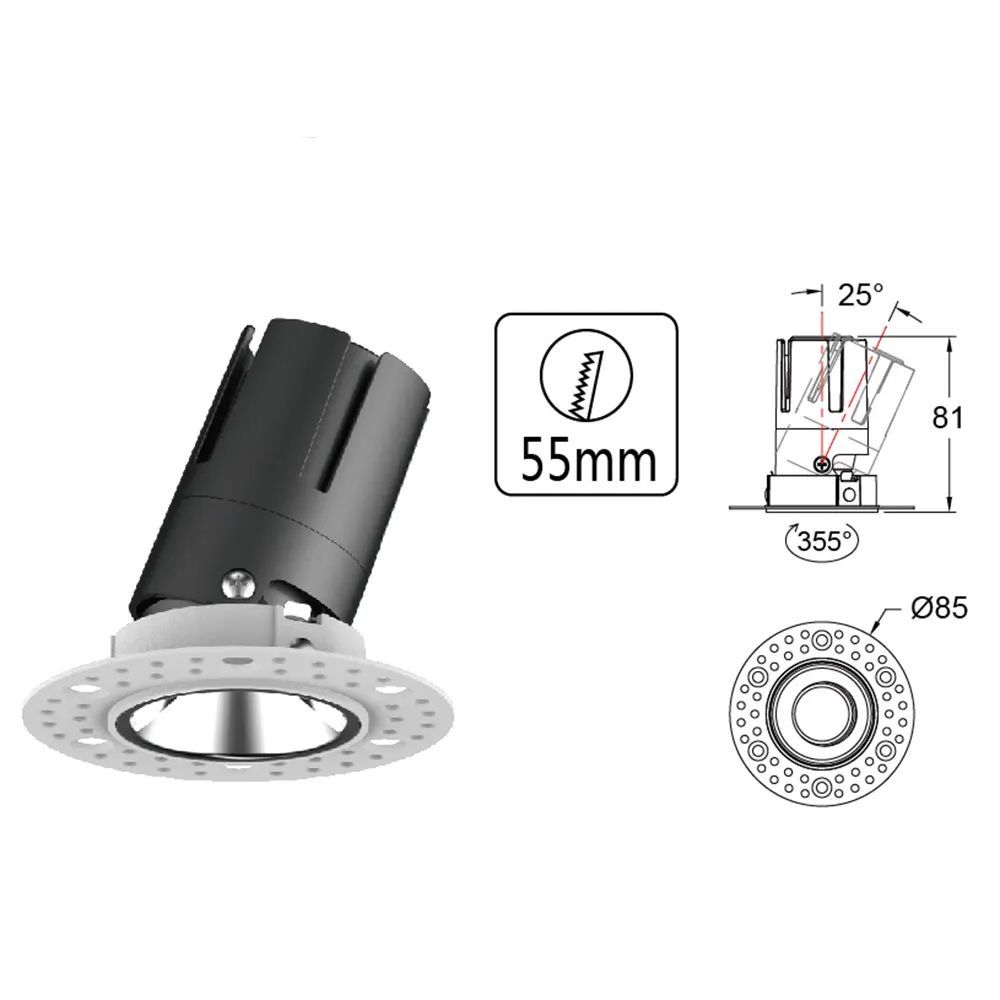Anti-Glare Recessed Aluminum LED Downlight 1-9W